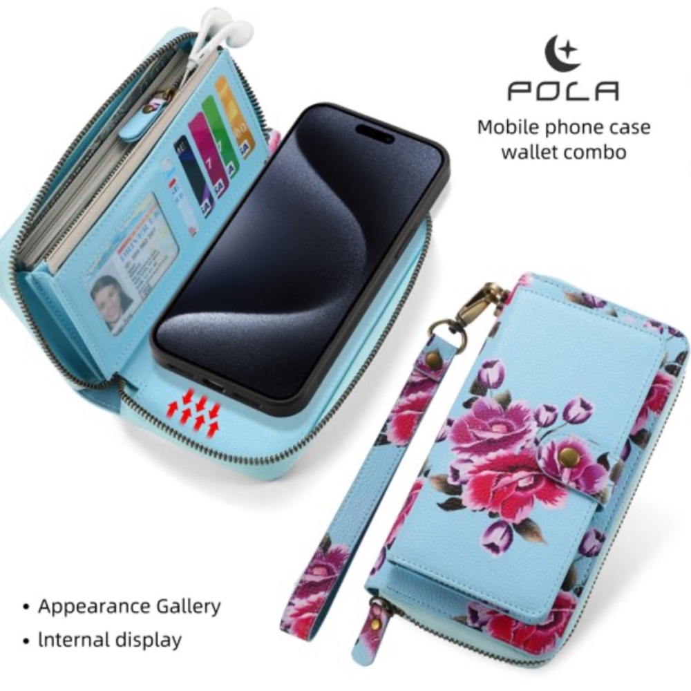 RFID Sky Blue Floral Wallet Case - Picture 9 of 14